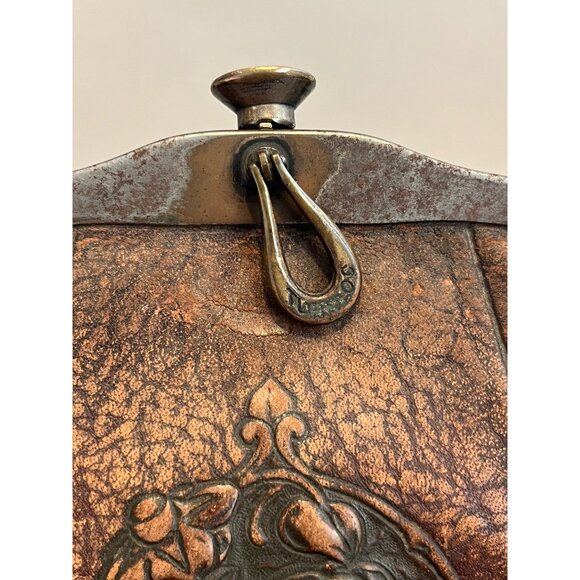 Vintage Turnloc Small Brown Antique Tooled Leather Purse - Picture 4 of 13